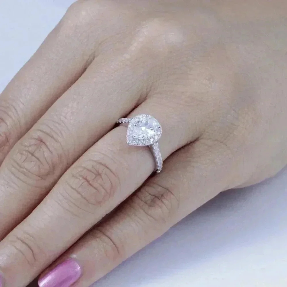Pear Cut CZ Diamond 925 Silver Engagement Ring